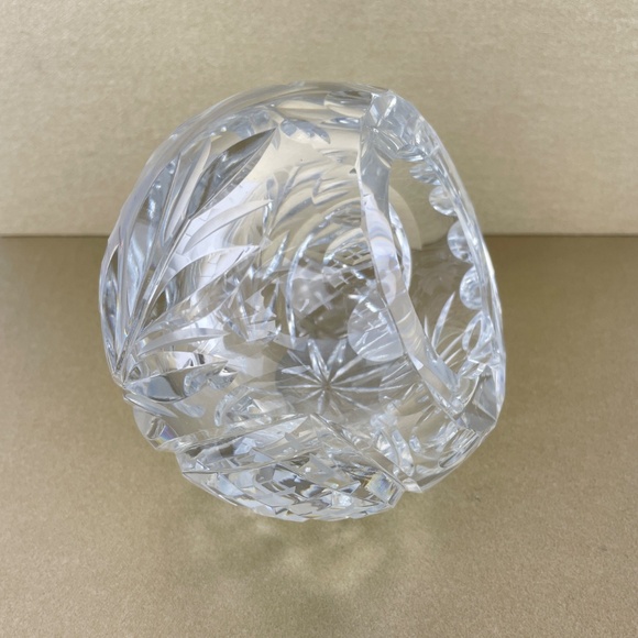 Vintage Cut Glass Crystal Round Orb Ashtray Etched Rose Flower - Picture 2 of 5